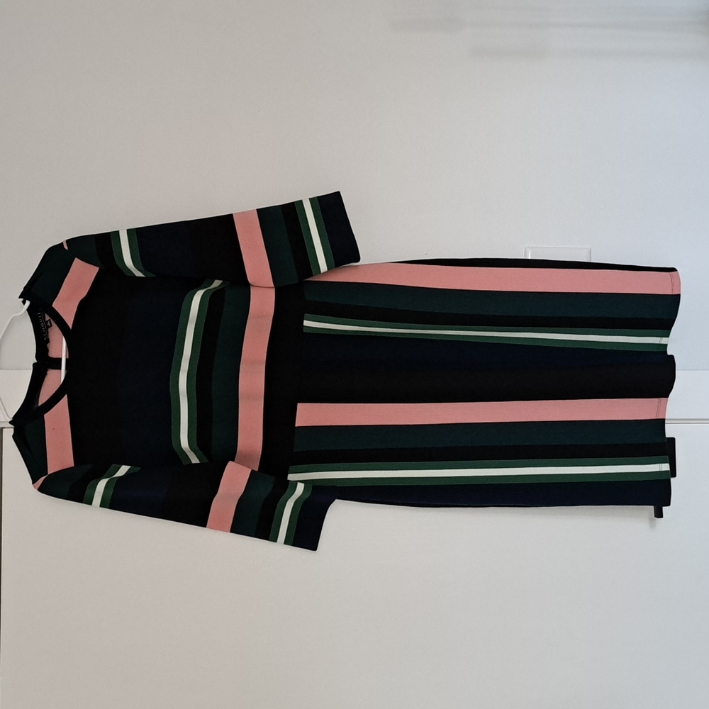 ELoquii, New Striped Multi Color Striped Stretch Knit Fit & Flare Midi Dress, 14